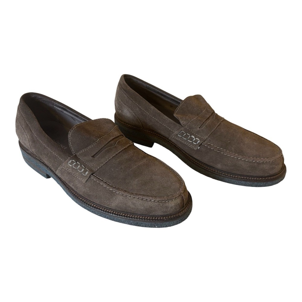 Donald J. Pliner Taupe Suede Penny Loafers